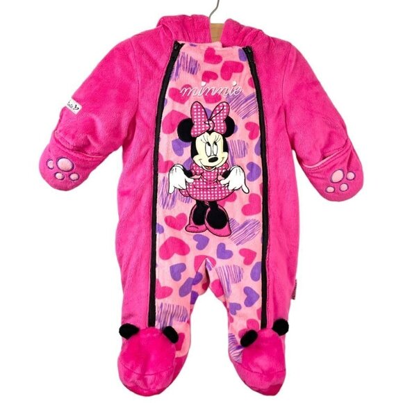 Disney Other - ** Disney Minnie Mouse Bright Pink Super Soft Fleece Footed Hooded 1Pc Size 0-3M